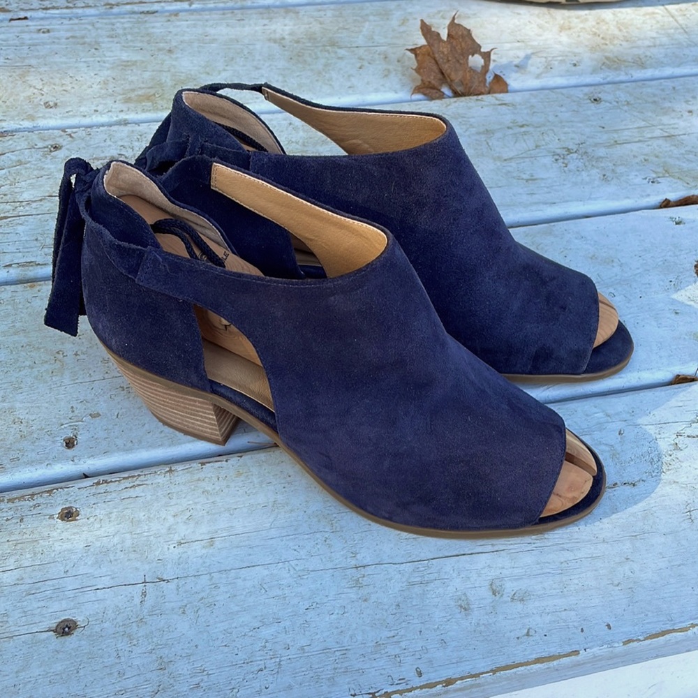 Lucky Brand Navy Suede Peep-Toe Ankle Booties